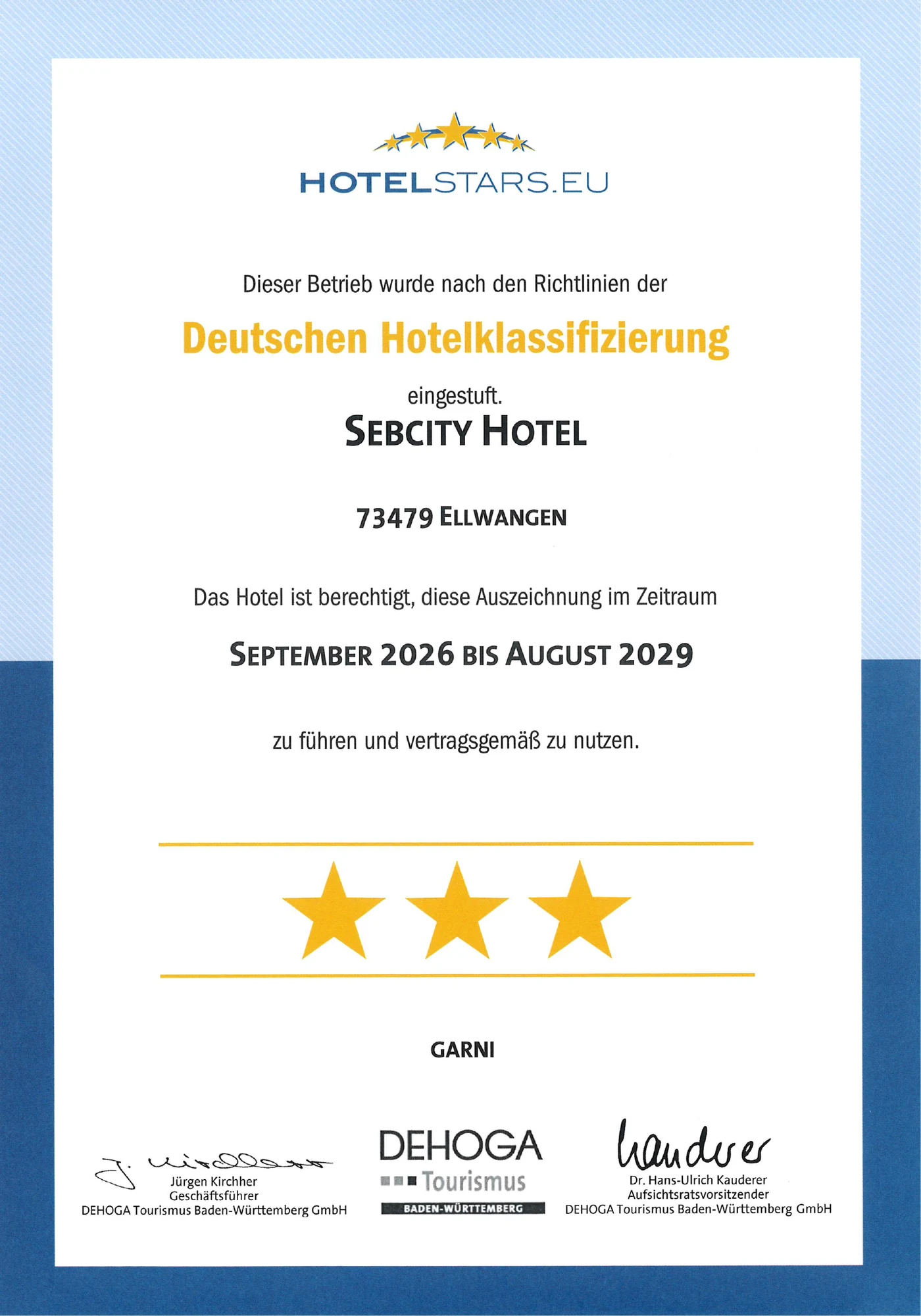 3 étoiles Garni – classification hôtelière allemande
